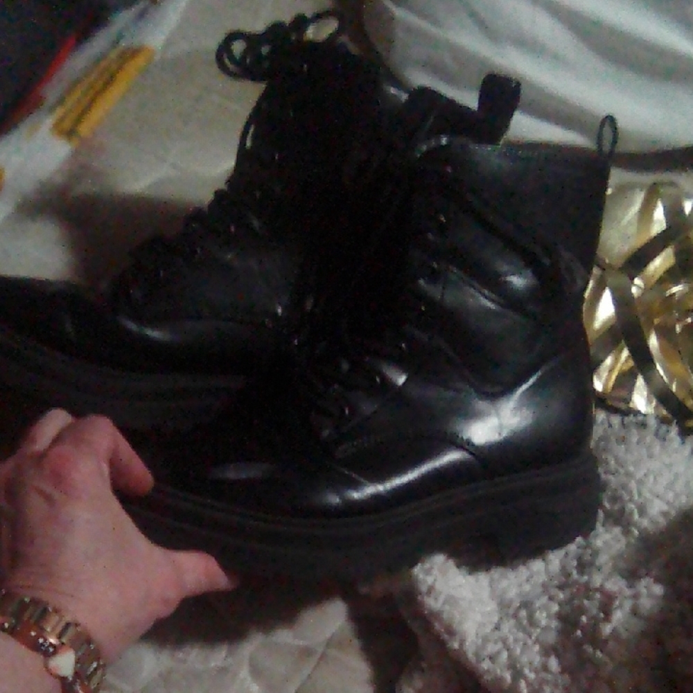 Black Combat Platform Boots with Chunky Sole Size 6